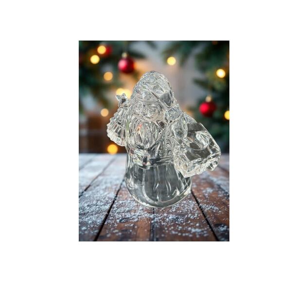 Vintage Clear Heavy Glass Santa Taper Candle Holder Christmas Holiday Decoration - Picture 14 of 15